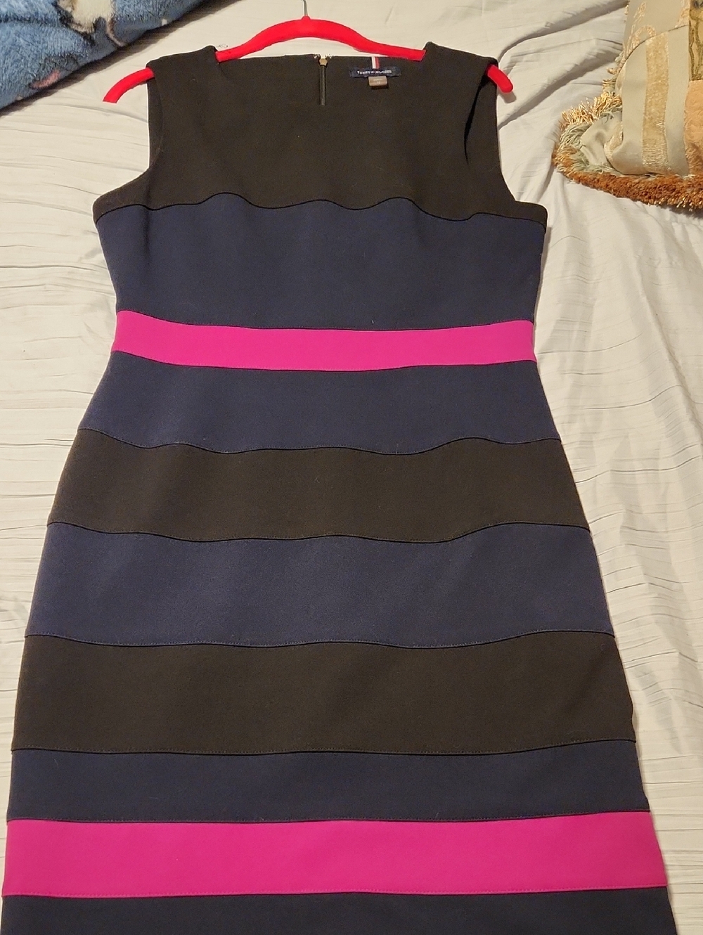 Timmy Hilfiger Sleeveless Navy & Black Stripe Dress with Pink Accents